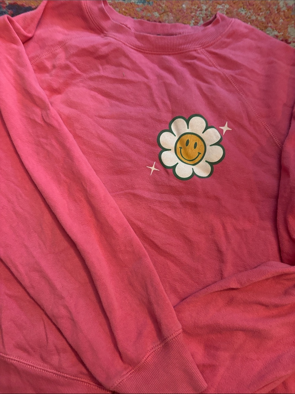 Women's Pink Smiley Daisy Graphic Sweatshirt
